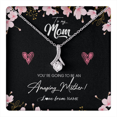 Alluring Beauty Necklace 14K White Gold Finish | 1 | Personalized To My Mom Pregnancy Necklace Expecting New Mom Amazing Mother First Time Mom Pregnant Mother To Be Mothers Day Customized Gift Box Message Card | teecentury