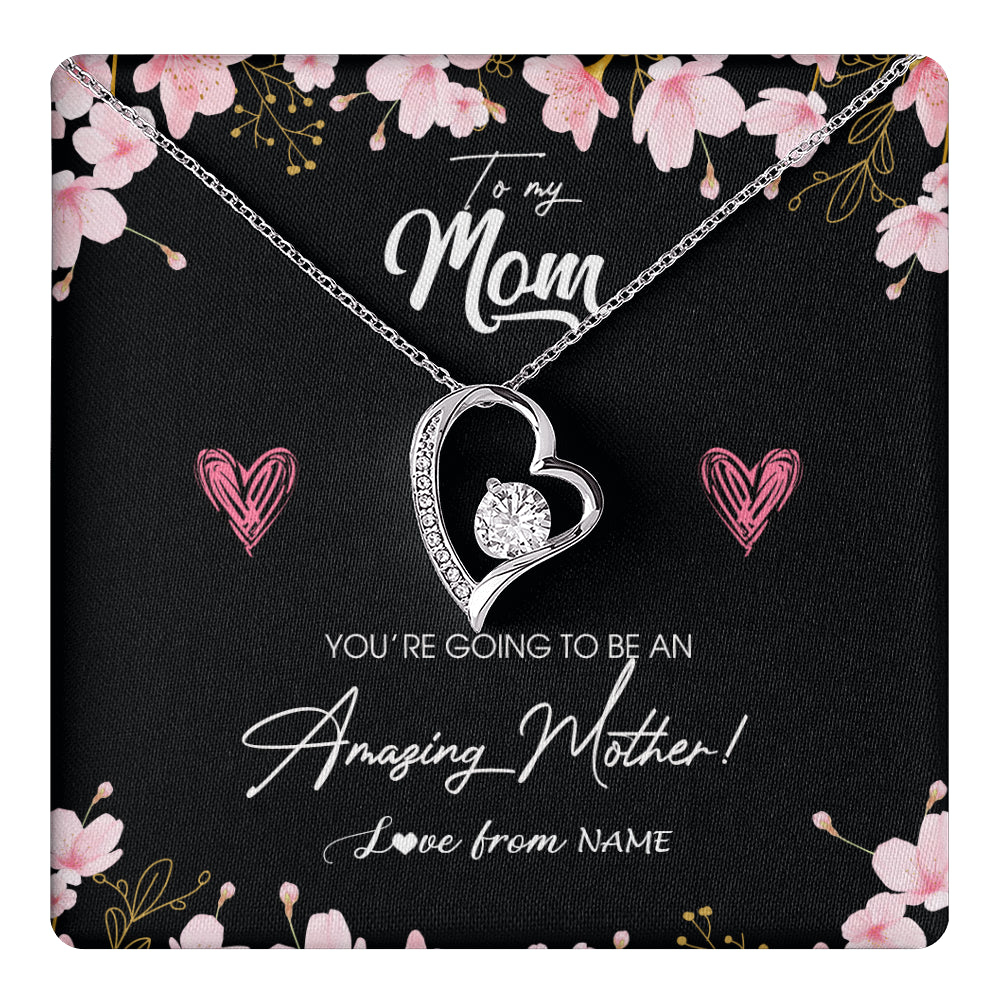 Forever Love Necklace 14K White Gold Finish | 1 | Personalized To My Mom Pregnancy Necklace Expecting New Mom Amazing Mother First Time Mom Pregnant Mother To Be Mothers Day Customized Gift Box Message Card | teecentury