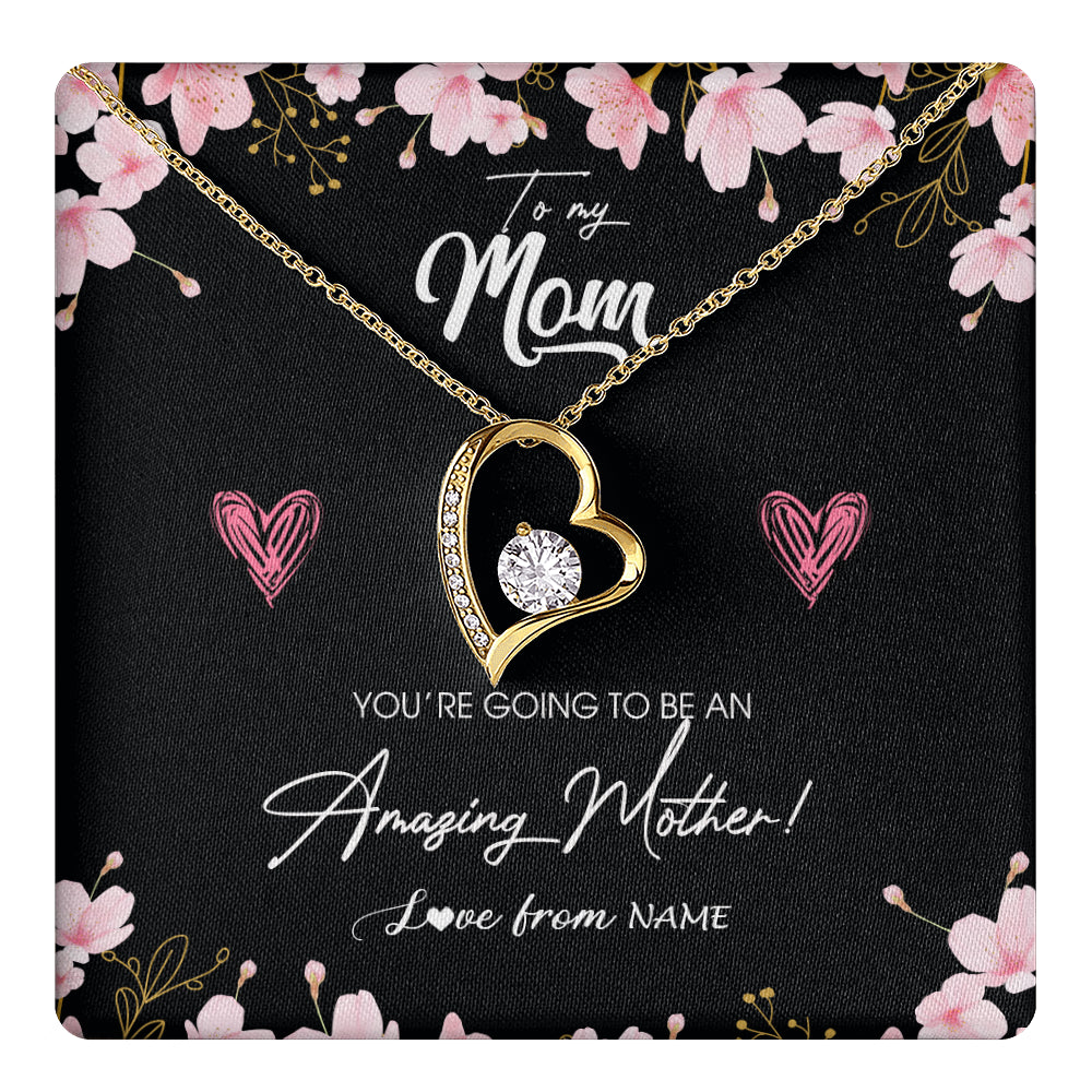Forever Love Necklace 18K Yellow Gold Finish | 1 | Personalized To My Mom Pregnancy Necklace Expecting New Mom Amazing Mother First Time Mom Pregnant Mother To Be Mothers Day Customized Gift Box Message Card | teecentury