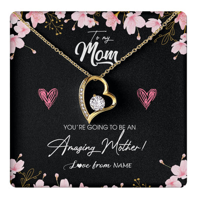 Forever Love Necklace 18K Yellow Gold Finish | 1 | Personalized To My Mom Pregnancy Necklace Expecting New Mom Amazing Mother First Time Mom Pregnant Mother To Be Mothers Day Customized Gift Box Message Card | teecentury
