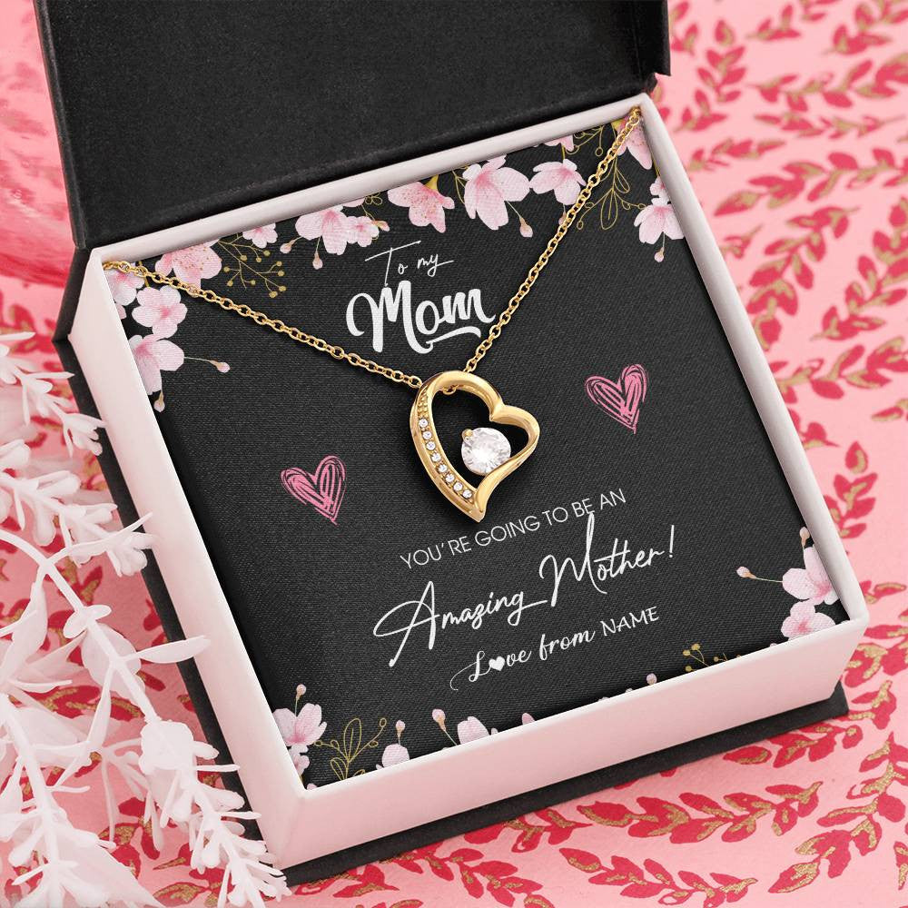 Forever Love Necklace 18K Yellow Gold Finish | Personalized To My Mom Pregnancy Necklace Expecting New Mom Amazing Mother First Time Mom Pregnant Mother To Be Mothers Day Customized Gift Box Message Card | teecentury