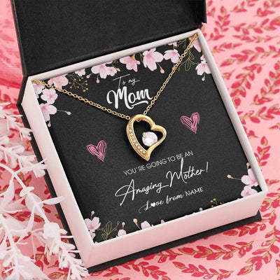 Forever Love Necklace 18K Yellow Gold Finish | Personalized To My Mom Pregnancy Necklace Expecting New Mom Amazing Mother First Time Mom Pregnant Mother To Be Mothers Day Customized Gift Box Message Card | teecentury