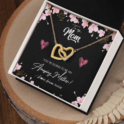 Interlocking Hearts Necklace 18K Yellow Gold Finish | Personalized To My Mom Pregnancy Necklace Expecting New Mom Amazing Mother First Time Mom Pregnant Mother To Be Mothers Day Customized Gift Box Message Card | teecentury