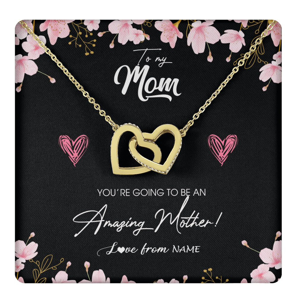 Interlocking Hearts Necklace 18K Yellow Gold Finish | 1 | Personalized To My Mom Pregnancy Necklace Expecting New Mom Amazing Mother First Time Mom Pregnant Mother To Be Mothers Day Customized Gift Box Message Card | teecentury