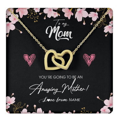 Interlocking Hearts Necklace 18K Yellow Gold Finish | 1 | Personalized To My Mom Pregnancy Necklace Expecting New Mom Amazing Mother First Time Mom Pregnant Mother To Be Mothers Day Customized Gift Box Message Card | teecentury