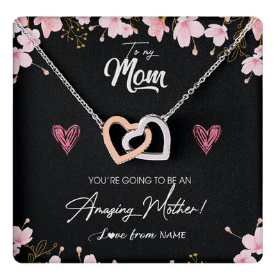 Interlocking Hearts Necklace Stainless Steel & Rose Gold Finish | 1 | Personalized To My Mom Pregnancy Necklace Expecting New Mom Amazing Mother First Time Mom Pregnant Mother To Be Mothers Day Customized Gift Box Message Card | teecentury