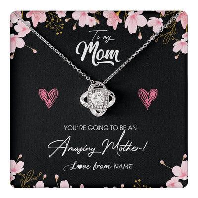Love Knot Necklace 14K White Gold Finish | 1 | Personalized To My Mom Pregnancy Necklace Expecting New Mom Amazing Mother First Time Mom Pregnant Mother To Be Mothers Day Customized Gift Box Message Card | teecentury