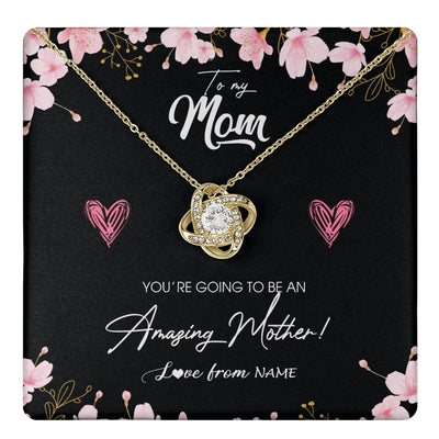 Love Knot Necklace 18K Yellow Gold Finish | 1 | Personalized To My Mom Pregnancy Necklace Expecting New Mom Amazing Mother First Time Mom Pregnant Mother To Be Mothers Day Customized Gift Box Message Card | teecentury