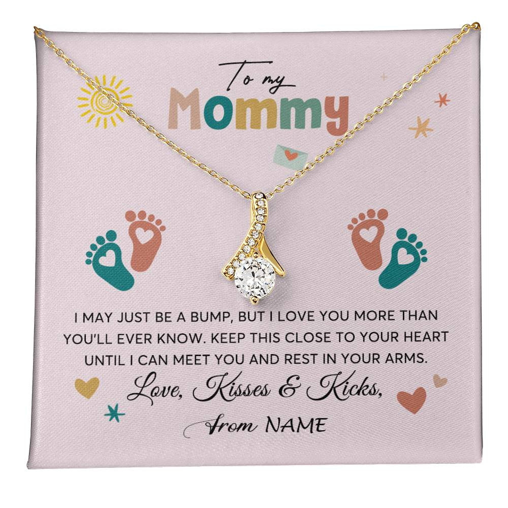 Alluring Beauty Necklace 18K Yellow Gold Finish | 1 | Personalized To My Mommy From Your Tummy Necklace Unborn Baby Bump Expecting Mom Mommy Pregnant Wife New Mom Mothers Day Customized Gift Box Message Card | teecentury