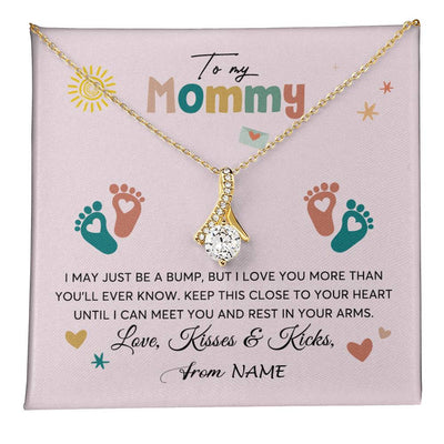 Alluring Beauty Necklace 18K Yellow Gold Finish | 1 | Personalized To My Mommy From Your Tummy Necklace Unborn Baby Bump Expecting Mom Mommy Pregnant Wife New Mom Mothers Day Customized Gift Box Message Card | teecentury