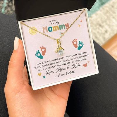 Alluring Beauty Necklace 18K Yellow Gold Finish | 2 | Personalized To My Mommy From Your Tummy Necklace Unborn Baby Bump Expecting Mom Mommy Pregnant Wife New Mom Mothers Day Customized Gift Box Message Card | teecentury