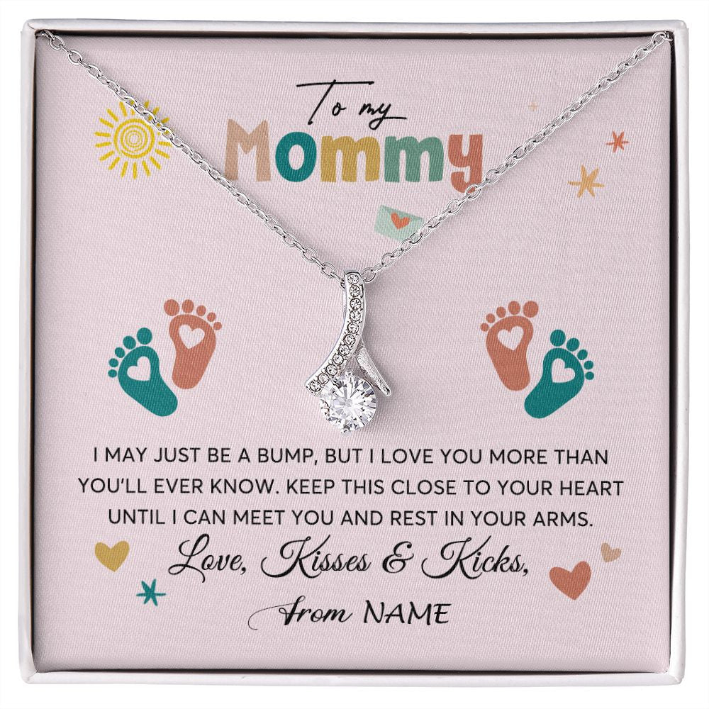 Alluring Beauty Necklace | Personalized To My Mommy From Your Tummy Necklace Unborn Baby Bump Expecting Mom Mommy Pregnant Wife New Mom Mothers Day Customized Gift Box Message Card | teecentury