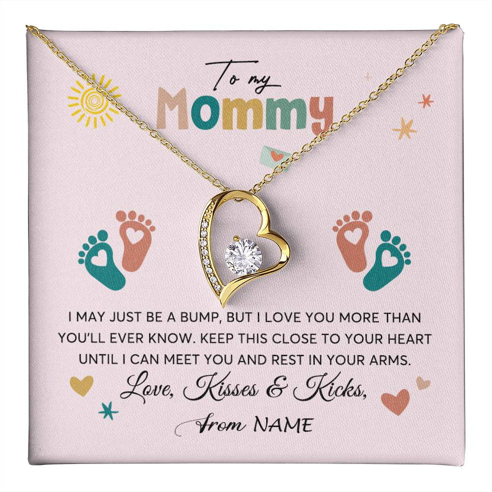 Forever Love Necklace 18K Yellow Gold Finish | 1 | Personalized To My Mommy From Your Tummy Necklace Unborn Baby Bump Expecting Mom Mommy Pregnant Wife New Mom Mothers Day Customized Gift Box Message Card | teecentury