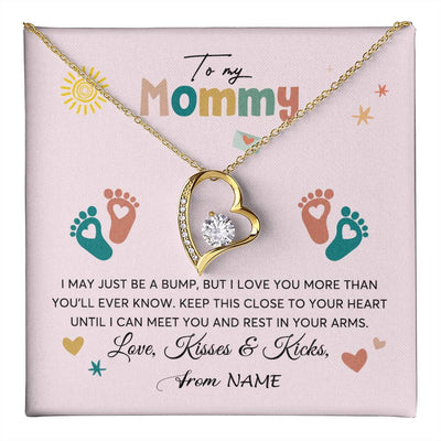 Forever Love Necklace 18K Yellow Gold Finish | 1 | Personalized To My Mommy From Your Tummy Necklace Unborn Baby Bump Expecting Mom Mommy Pregnant Wife New Mom Mothers Day Customized Gift Box Message Card | teecentury