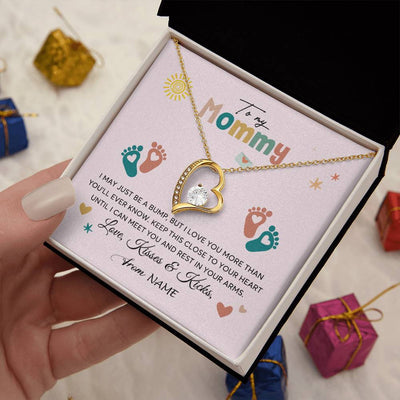 Forever Love Necklace 18K Yellow Gold Finish | 2 | Personalized To My Mommy From Your Tummy Necklace Unborn Baby Bump Expecting Mom Mommy Pregnant Wife New Mom Mothers Day Customized Gift Box Message Card | teecentury