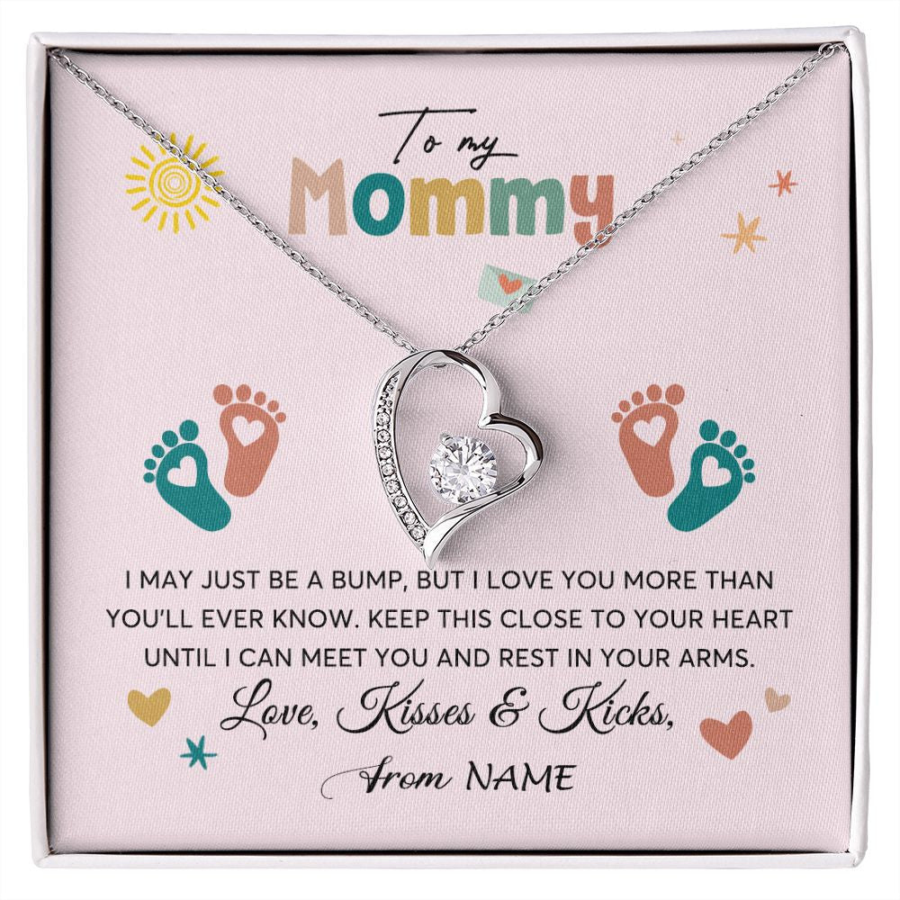 Forever Love Necklace | Personalized To My Mommy From Your Tummy Necklace Unborn Baby Bump Expecting Mom Mommy Pregnant Wife New Mom Mothers Day Customized Gift Box Message Card | teecentury