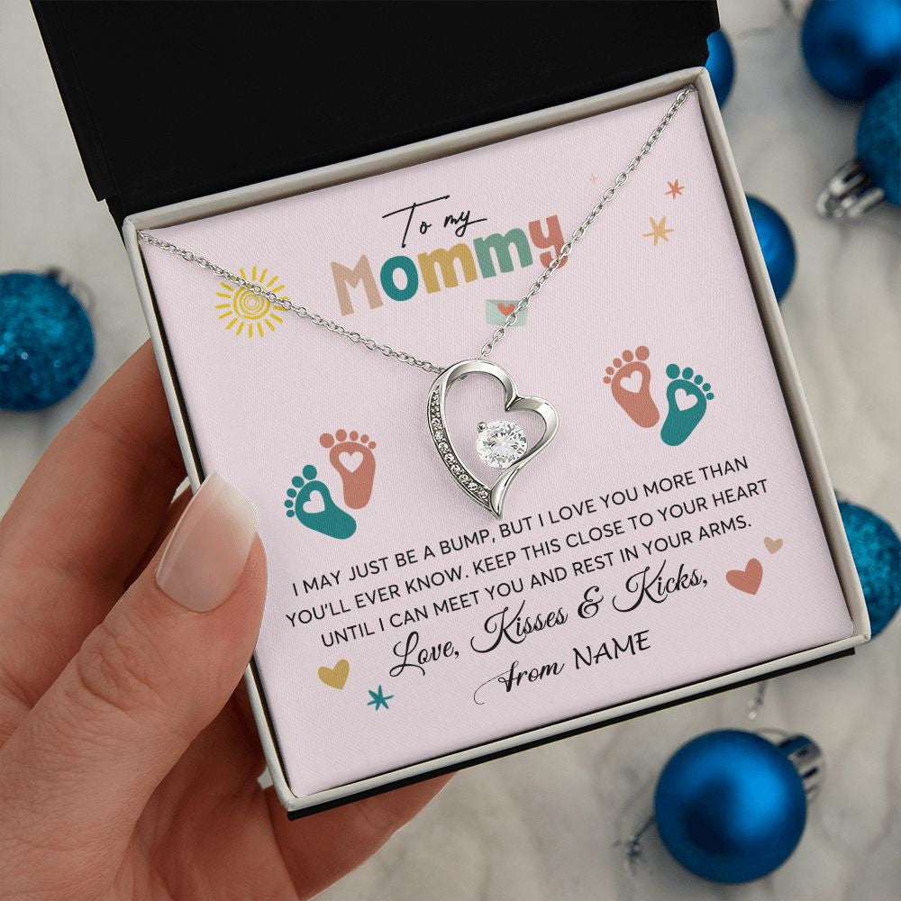 Forever Love Necklace | Personalized To My Mommy From Your Tummy Necklace Unborn Baby Bump Expecting Mom Mommy Pregnant Wife New Mom Mothers Day Customized Gift Box Message Card | teecentury
