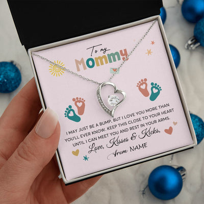 Forever Love Necklace | Personalized To My Mommy From Your Tummy Necklace Unborn Baby Bump Expecting Mom Mommy Pregnant Wife New Mom Mothers Day Customized Gift Box Message Card | teecentury