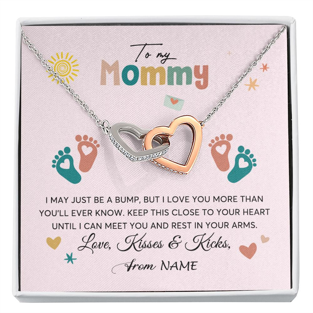 Interlocking Hearts Necklace | Personalized To My Mommy From Your Tummy Necklace Unborn Baby Bump Expecting Mom Mommy Pregnant Wife New Mom Mothers Day Customized Gift Box Message Card | teecentury