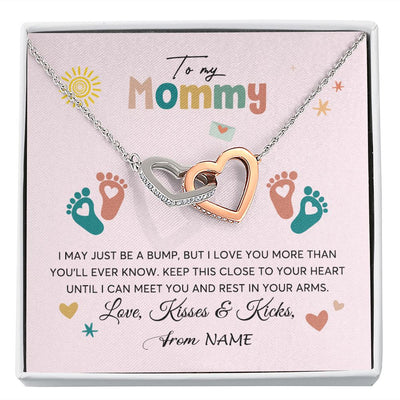 Interlocking Hearts Necklace | Personalized To My Mommy From Your Tummy Necklace Unborn Baby Bump Expecting Mom Mommy Pregnant Wife New Mom Mothers Day Customized Gift Box Message Card | teecentury