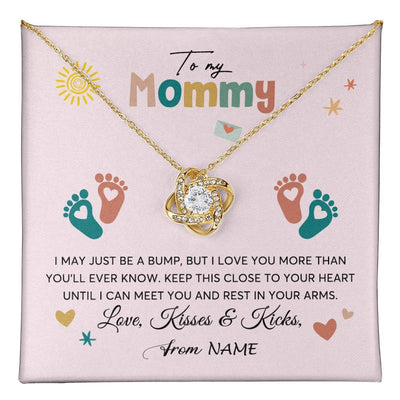 Love Knot Necklace 18K Yellow Gold Finish | 1 | Personalized To My Mommy From Your Tummy Necklace Unborn Baby Bump Expecting Mom Mommy Pregnant Wife New Mom Mothers Day Customized Gift Box Message Card | teecentury