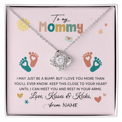 Love Knot Necklace | Personalized To My Mommy From Your Tummy Necklace Unborn Baby Bump Expecting Mom Mommy Pregnant Wife New Mom Mothers Day Customized Gift Box Message Card | teecentury