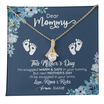 Alluring Beauty Necklace 18K Yellow Gold Finish | 1 | Personalized To My Mommy From Your Tummy Necklace Unborn Baby Bump Expecting Mom Pregnant Wife New Mom Mothers Day Customized Gift Box Message Card | teecentury