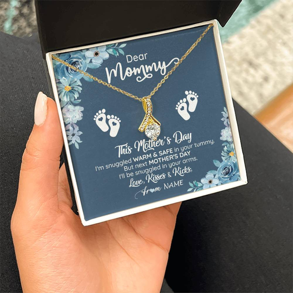 Alluring Beauty Necklace 18K Yellow Gold Finish | 2 | Personalized To My Mommy From Your Tummy Necklace Unborn Baby Bump Expecting Mom Pregnant Wife New Mom Mothers Day Customized Gift Box Message Card | teecentury
