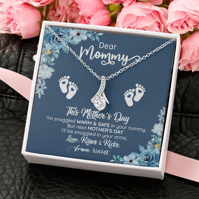 Alluring Beauty Necklace | Personalized To My Mommy From Your Tummy Necklace Unborn Baby Bump Expecting Mom Pregnant Wife New Mom Mothers Day Customized Gift Box Message Card | teecentury