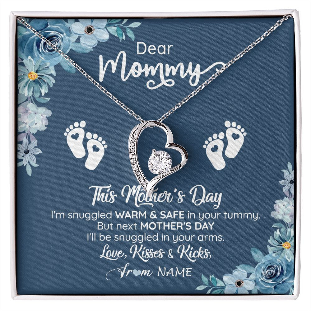 Forever Love Necklace | Personalized To My Mommy From Your Tummy Necklace Unborn Baby Bump Expecting Mom Pregnant Wife New Mom Mothers Day Customized Gift Box Message Card | teecentury