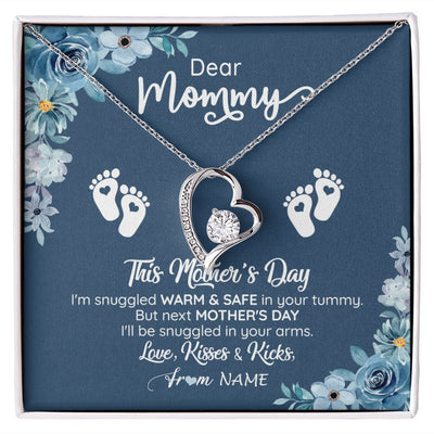 Forever Love Necklace | Personalized To My Mommy From Your Tummy Necklace Unborn Baby Bump Expecting Mom Pregnant Wife New Mom Mothers Day Customized Gift Box Message Card | teecentury