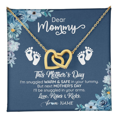 Interlocking Hearts Necklace 18K Yellow Gold Finish | 1 | Personalized To My Mommy From Your Tummy Necklace Unborn Baby Bump Expecting Mom Pregnant Wife New Mom Mothers Day Customized Gift Box Message Card | teecentury