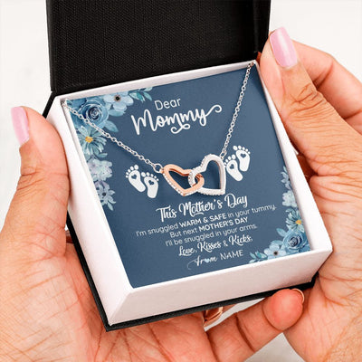 Interlocking Hearts Necklace | Personalized To My Mommy From Your Tummy Necklace Unborn Baby Bump Expecting Mom Pregnant Wife New Mom Mothers Day Customized Gift Box Message Card | teecentury
