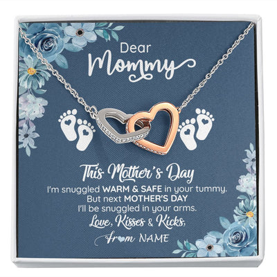 Interlocking Hearts Necklace | Personalized To My Mommy From Your Tummy Necklace Unborn Baby Bump Expecting Mom Pregnant Wife New Mom Mothers Day Customized Gift Box Message Card | teecentury