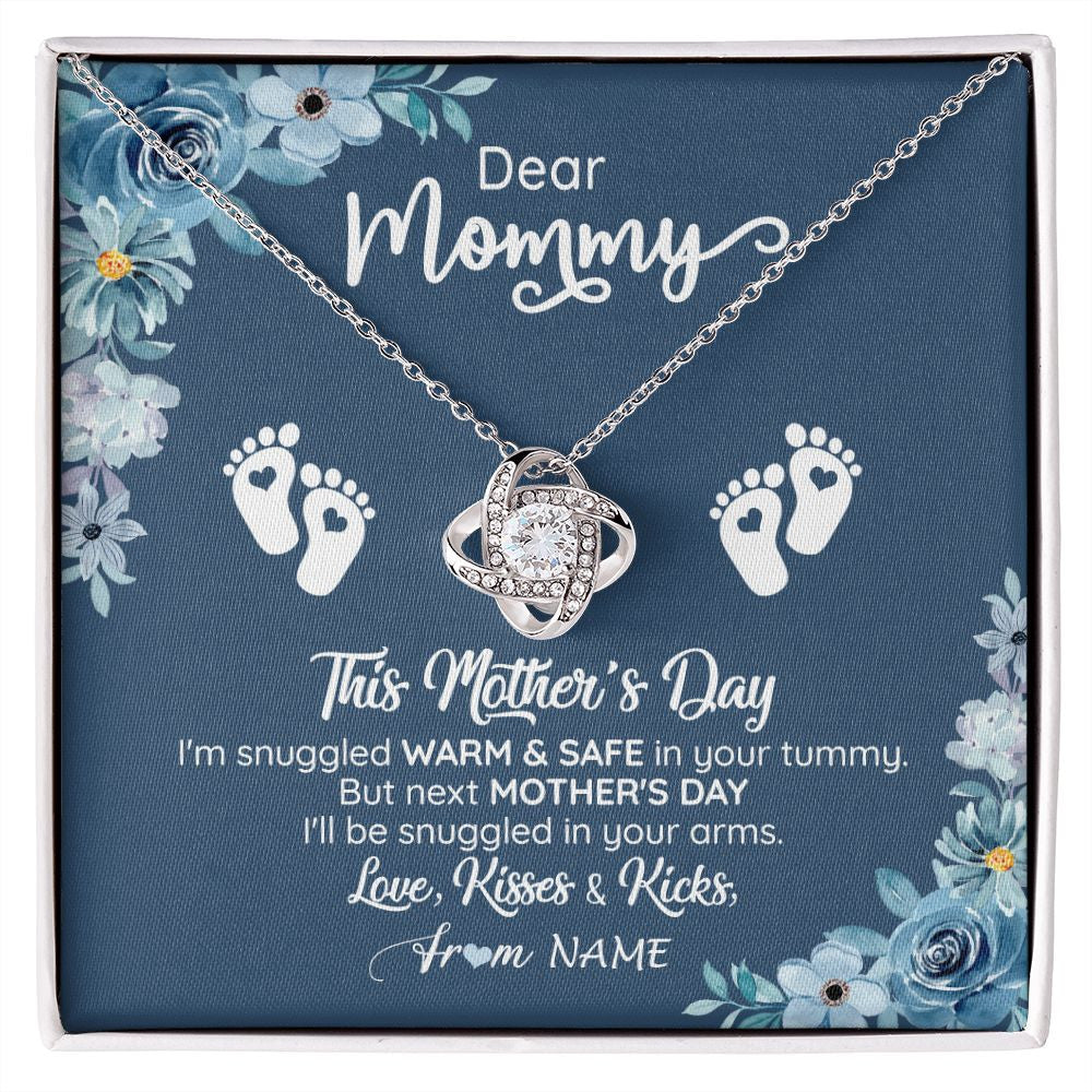 Love Knot Necklace | Personalized To My Mommy From Your Tummy Necklace Unborn Baby Bump Expecting Mom Pregnant Wife New Mom Mothers Day Customized Gift Box Message Card | teecentury