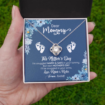 Love Knot Necklace | Personalized To My Mommy From Your Tummy Necklace Unborn Baby Bump Expecting Mom Pregnant Wife New Mom Mothers Day Customized Gift Box Message Card | teecentury