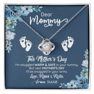 Love Knot Necklace | Personalized To My Mommy From Your Tummy Necklace Unborn Baby Bump Expecting Mom Pregnant Wife New Mom Mothers Day Customized Gift Box Message Card | teecentury