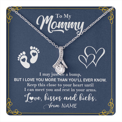 Alluring Beauty Necklace 14K White Gold Finish | 1 | Personalized To My Mommy From Your Tummy Necklace Unborn Baby Bump New Mom Mommy To Be Pregnant Wife First Time Mothers Day Customized Gift Box Message Card | teecentury