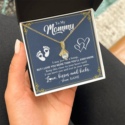 Alluring Beauty Necklace 18K Yellow Gold Finish | 2 | Personalized To My Mommy From Your Tummy Necklace Unborn Baby Bump New Mom Mommy To Be Pregnant Wife First Time Mothers Day Customized Gift Box Message Card | teecentury