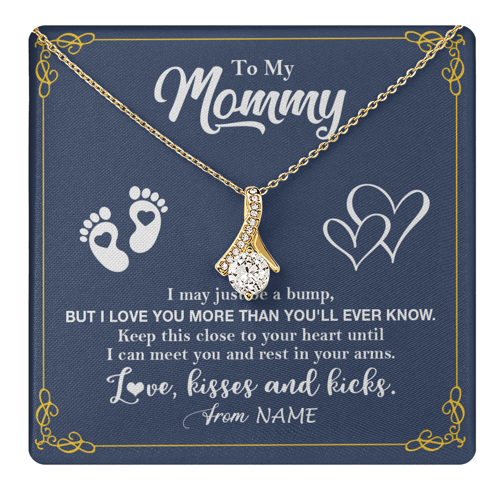 Alluring Beauty Necklace 18K Yellow Gold Finish | 1 | Personalized To My Mommy From Your Tummy Necklace Unborn Baby Bump New Mom Mommy To Be Pregnant Wife First Time Mothers Day Customized Gift Box Message Card | teecentury