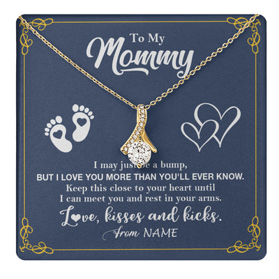 Alluring Beauty Necklace 18K Yellow Gold Finish | 1 | Personalized To My Mommy From Your Tummy Necklace Unborn Baby Bump New Mom Mommy To Be Pregnant Wife First Time Mothers Day Customized Gift Box Message Card | teecentury