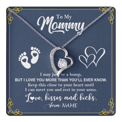 Forever Love Necklace 14K White Gold Finish | 1 | Personalized To My Mommy From Your Tummy Necklace Unborn Baby Bump New Mom Mommy To Be Pregnant Wife First Time Mothers Day Customized Gift Box Message Card | teecentury