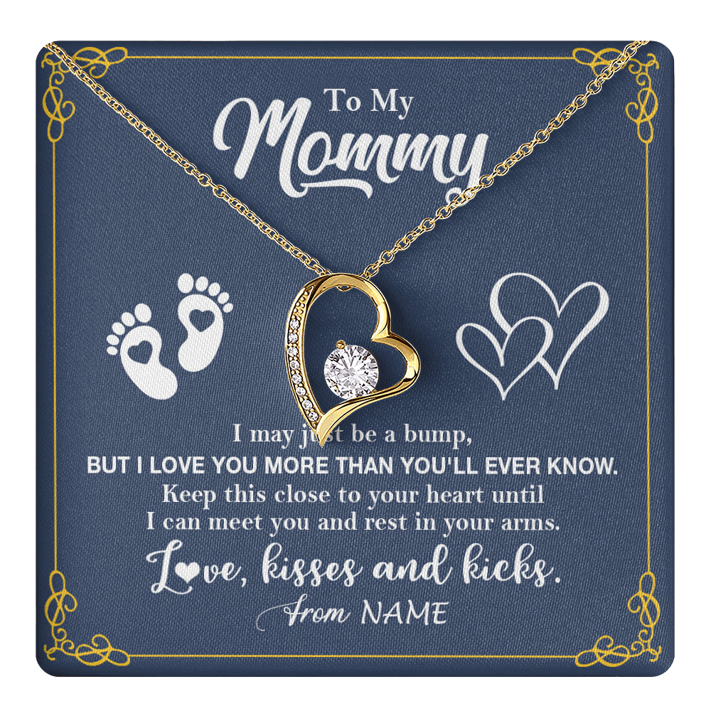 Forever Love Necklace 18K Yellow Gold Finish | 1 | Personalized To My Mommy From Your Tummy Necklace Unborn Baby Bump New Mom Mommy To Be Pregnant Wife First Time Mothers Day Customized Gift Box Message Card | teecentury