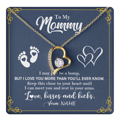 Forever Love Necklace 18K Yellow Gold Finish | 1 | Personalized To My Mommy From Your Tummy Necklace Unborn Baby Bump New Mom Mommy To Be Pregnant Wife First Time Mothers Day Customized Gift Box Message Card | teecentury