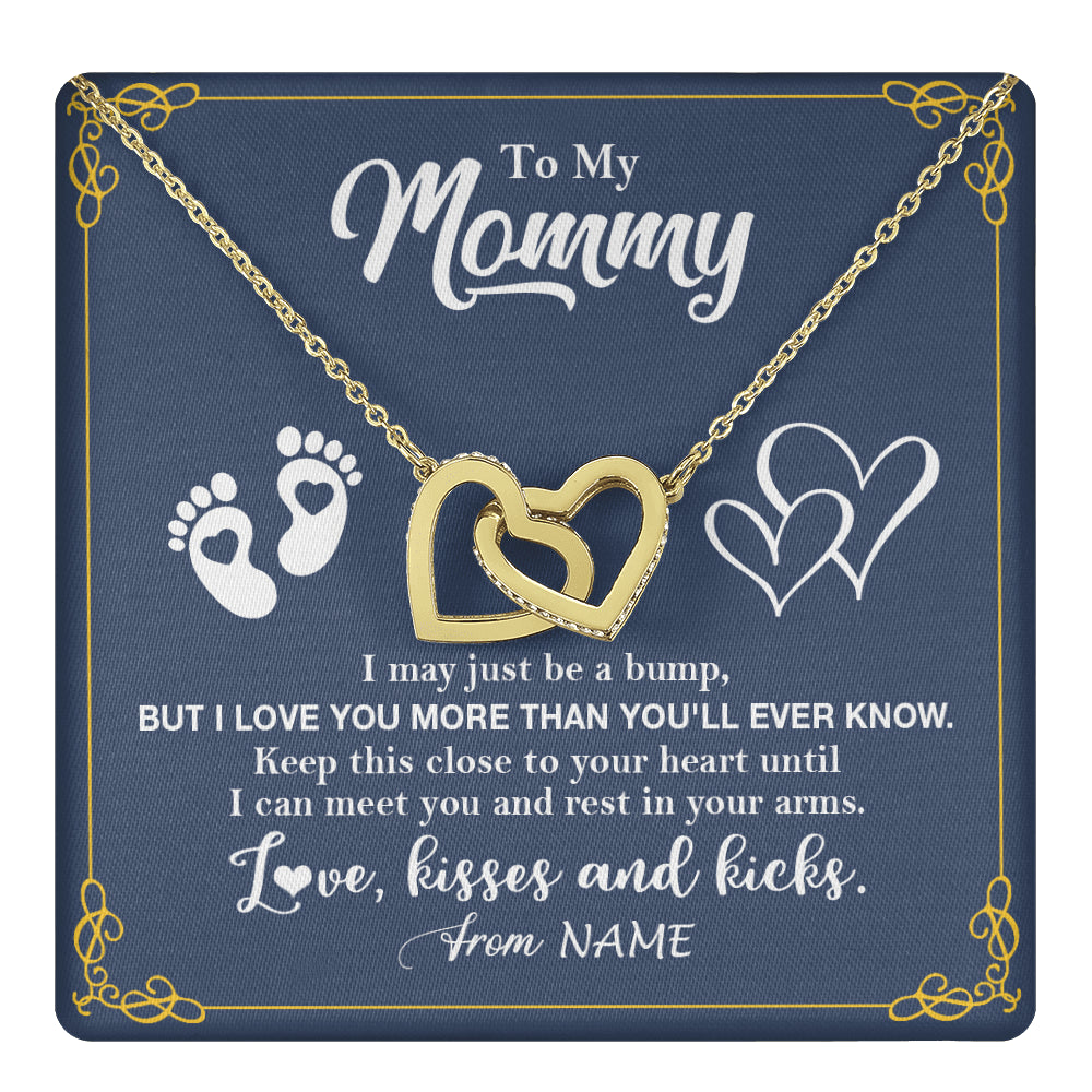 Interlocking Hearts Necklace 18K Yellow Gold Finish | 1 | Personalized To My Mommy From Your Tummy Necklace Unborn Baby Bump New Mom Mommy To Be Pregnant Wife First Time Mothers Day Customized Gift Box Message Card | teecentury