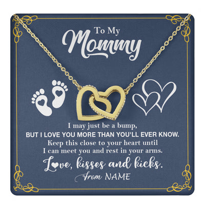 Interlocking Hearts Necklace 18K Yellow Gold Finish | 1 | Personalized To My Mommy From Your Tummy Necklace Unborn Baby Bump New Mom Mommy To Be Pregnant Wife First Time Mothers Day Customized Gift Box Message Card | teecentury