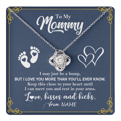 Love Knot Necklace 14K White Gold Finish | 1 | Personalized To My Mommy From Your Tummy Necklace Unborn Baby Bump New Mom Mommy To Be Pregnant Wife First Time Mothers Day Customized Gift Box Message Card | teecentury