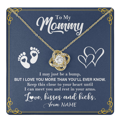 Love Knot Necklace 18K Yellow Gold Finish | 1 | Personalized To My Mommy From Your Tummy Necklace Unborn Baby Bump New Mom Mommy To Be Pregnant Wife First Time Mothers Day Customized Gift Box Message Card | teecentury