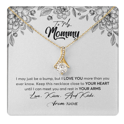 Alluring Beauty Necklace 18K Yellow Gold Finish | 1 | Personalized To My Mommy Necklace Baby Bump Expecting Mom First Time Mom Pregnancy Pregnant New Mom Mother To Be Mothers Day Customized Gift Box Message Card | teecentury