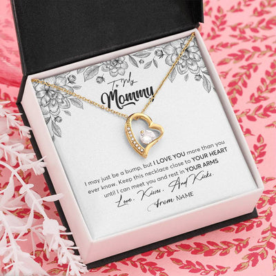 Forever Love Necklace 18K Yellow Gold Finish | Personalized To My Mommy Necklace Baby Bump Expecting Mom First Time Mom Pregnancy Pregnant New Mom Mother To Be Mothers Day Customized Gift Box Message Card | teecentury